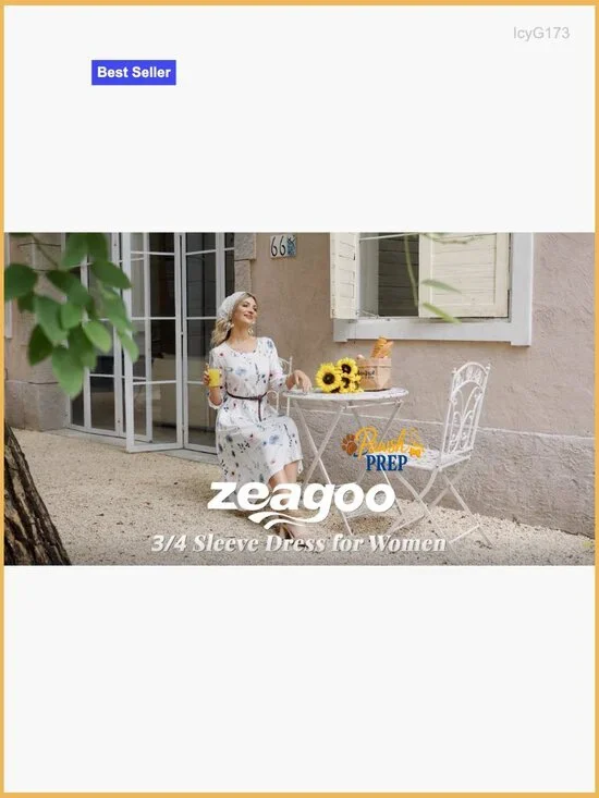 Floral Midi Dress with Pockets 3/4 Sleeve Casual Summer Dress - Picture 7 of 7